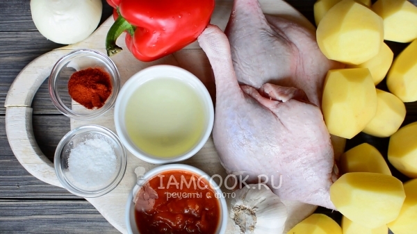 Ингредиенты для утки кусочками с картошкой в духовке
