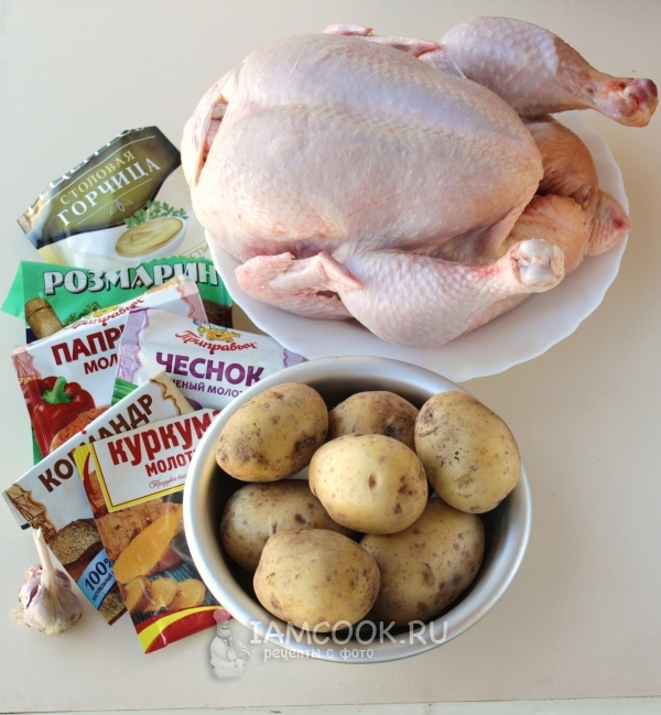 Ингредиенты для картошки по-деревенски с курицей в духовке
