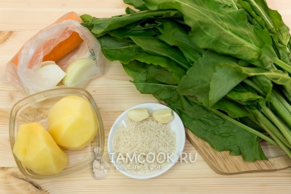 Ингредиенты для постного зелёного борща со щавелем