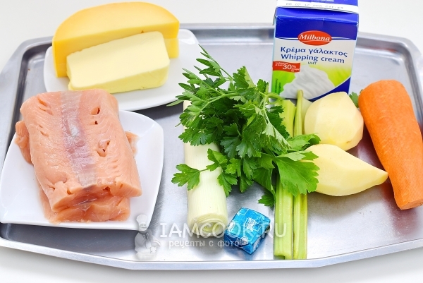 Ингредиенты для норвежского супа с семгой и сливками