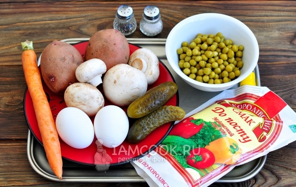 Ингредиенты для салата «Оливье» без мяса и колбасы