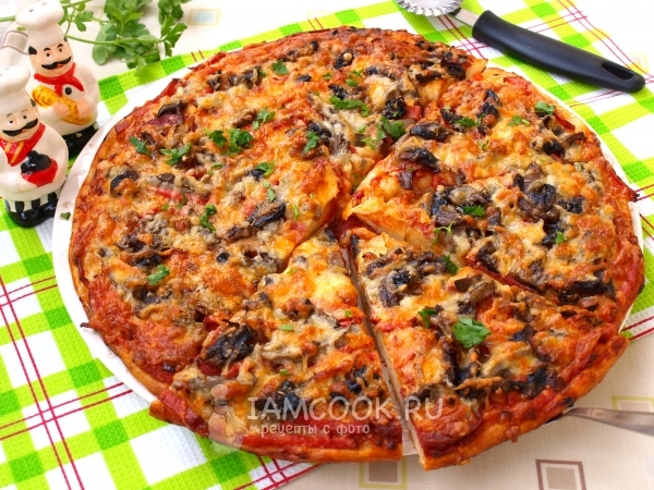 Рецепт пиццы с грибами и колбасой