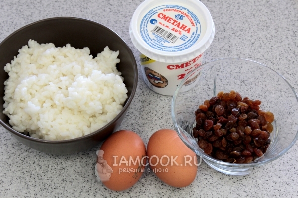 Ингредиенты для рисовой запеканки в мультиварке