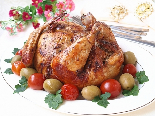 Рецепт запеченной курицы фаршированной гречкой и грибами