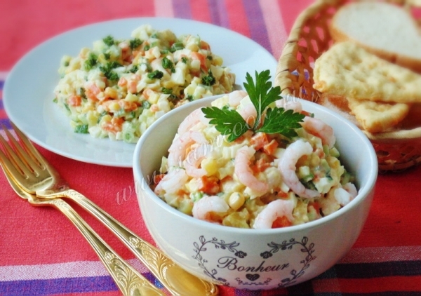 Рецепт салата из картофеля и креветок