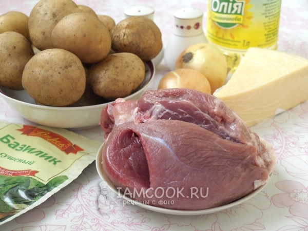 Ингредиенты для свинины с картошкой и сыром в духовке