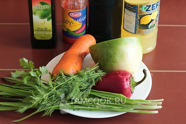 Ингредиенты для салата из зеленой редьки с морковью