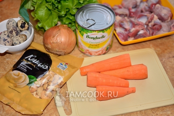 Ингредиенты для салата с куриными желудками и морковью