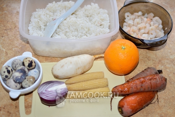 Ингредиенты для салата с креветками и апельсином