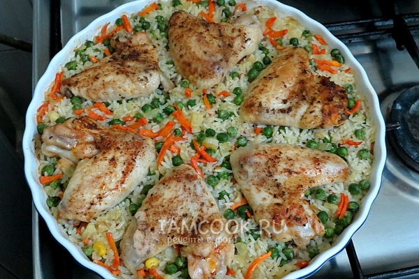 Запечь курицу с рисом в духовке