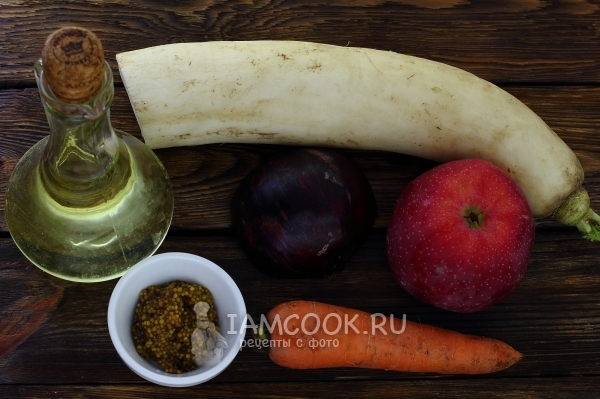 Ингредиенты для салата из дайкона с морковью и яблоком