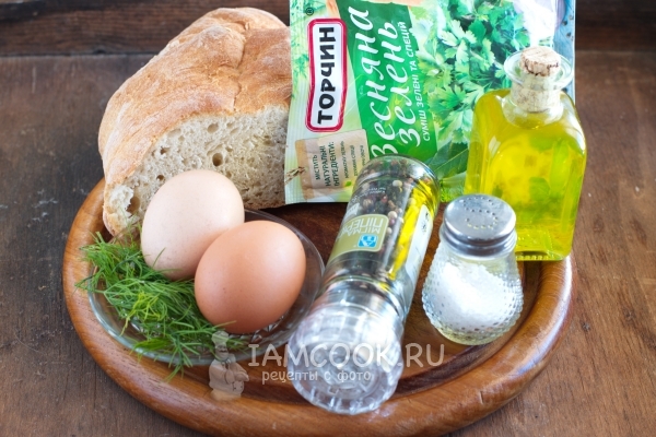 Ингредиенты для гренок из белого хлеба с яйцом