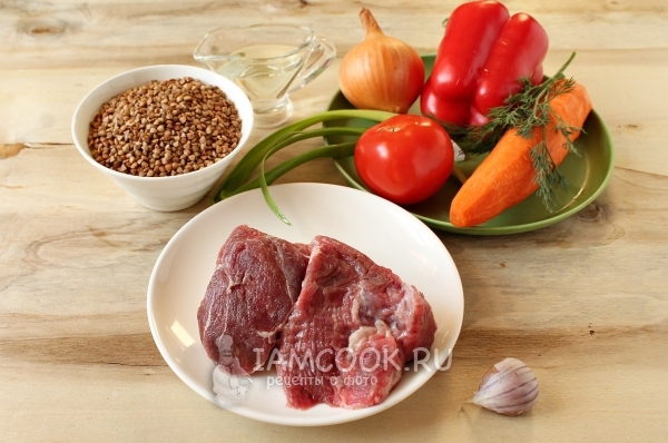 Ингредиенты для гречки с говядиной в духовке