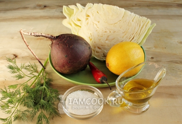 Ингредиенты для салата из капусты со свеклой быстрого приготовления