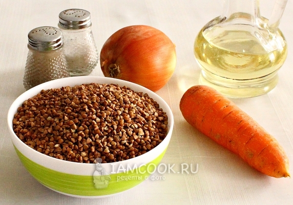 Ингредиенты для гречки с морковью и луком в мультиварке