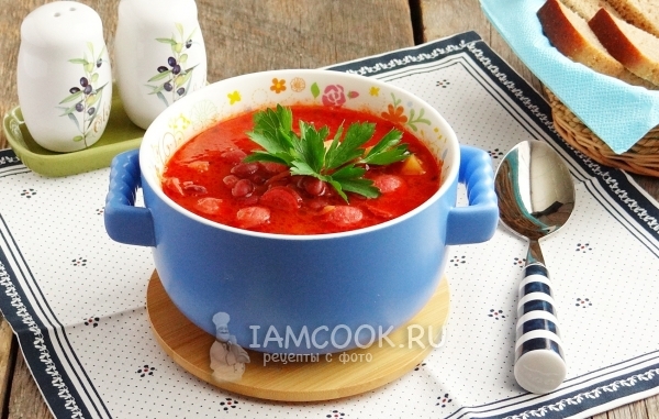 Рецепт супа с охотничьими колбасками и фасолью