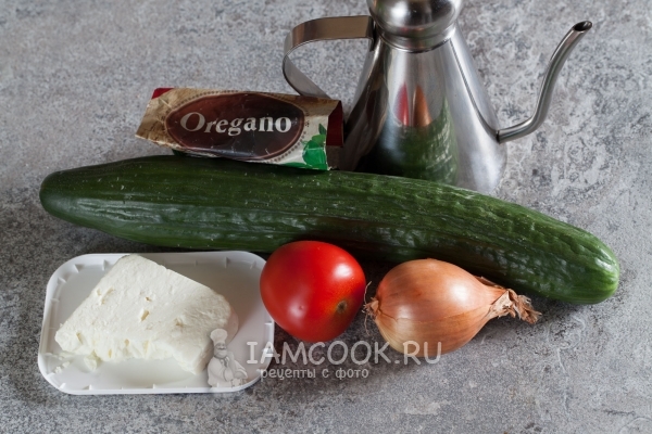 Ингредиенты для простого греческого салата (по-гречески)