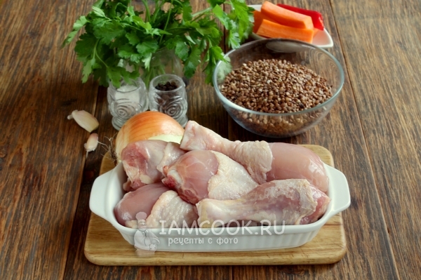 Ингредиенты для куриных ножек (голеней) с гречкой в духовке