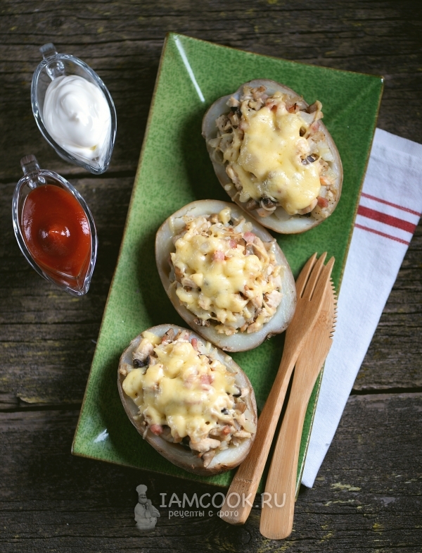Рецепт картофеля, фаршированного курицей и грибами