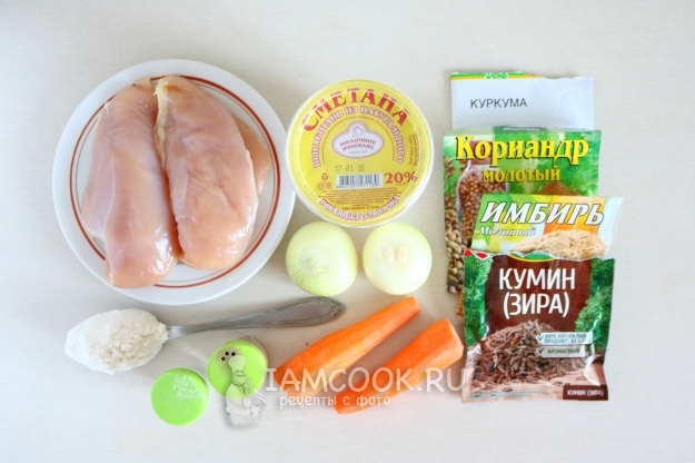 Ингредиенты для гуляша из курицы в мультиварке (из куриного филе)