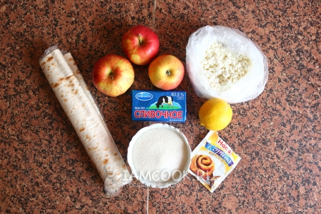 Ингредиенты для ленивого штруделя из лаваша с яблоками