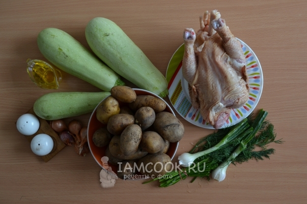Ингредиенты для тушеной курицы с картошкой и кабачками