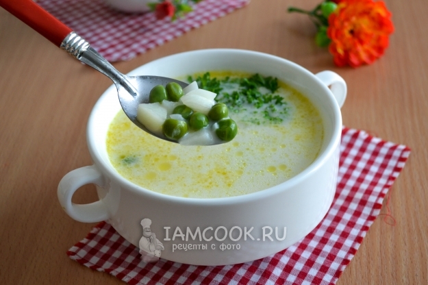 Рецепт сырного супа с зеленым горошком