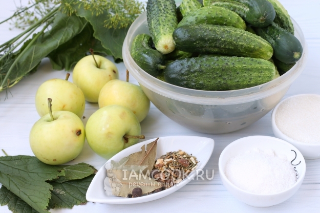 Ингредиенты для огурцов, маринованных с яблоками без стерилизации