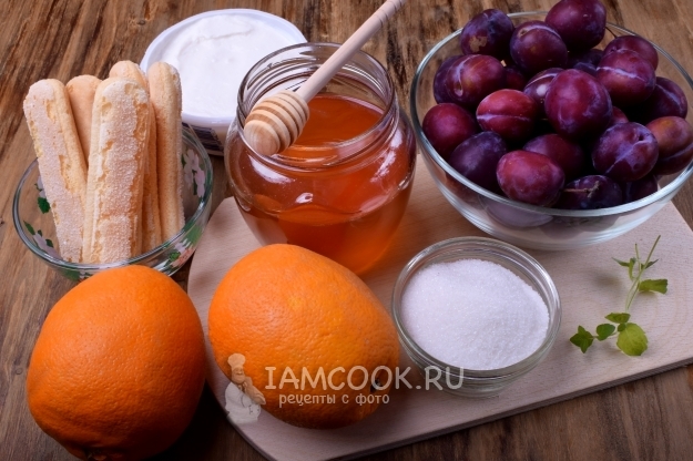 Ингредиенты для медово-апельсиновой сливы с рикоттой