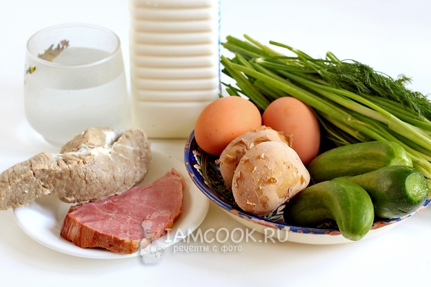 Ингредиенты для окрошки с мясом на кефире