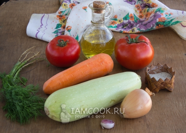 Ингредиенты для тушеных кабачков с помидорами в мультиварке