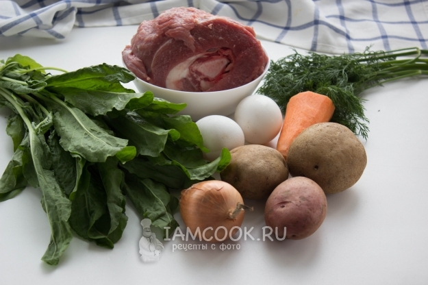 Ингредиенты для щавелевого супа с говядиной
