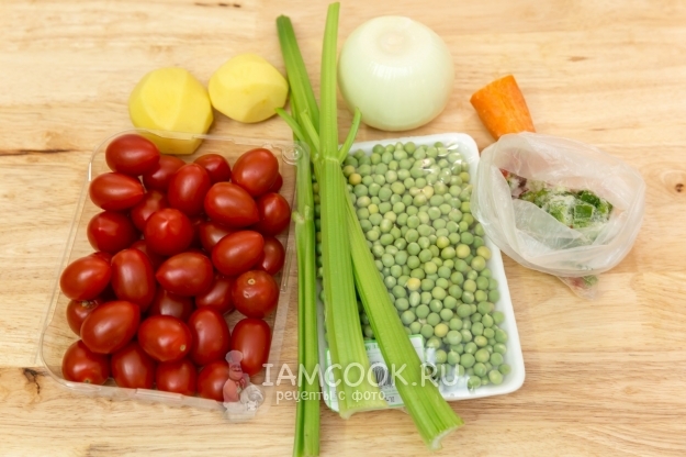 Ингредиенты для супа из свежего зеленого горошка