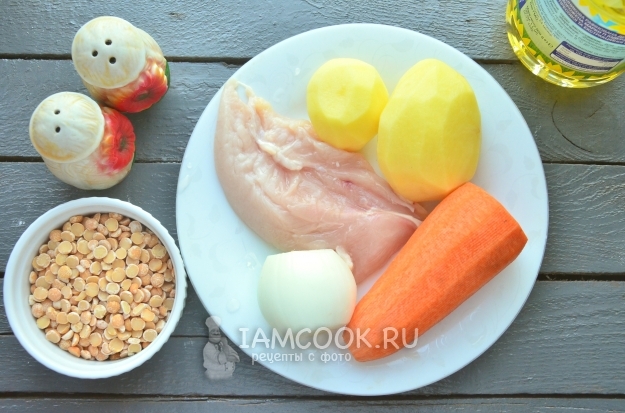 Ингредиенты для горохового супа с курицей в мультиварке