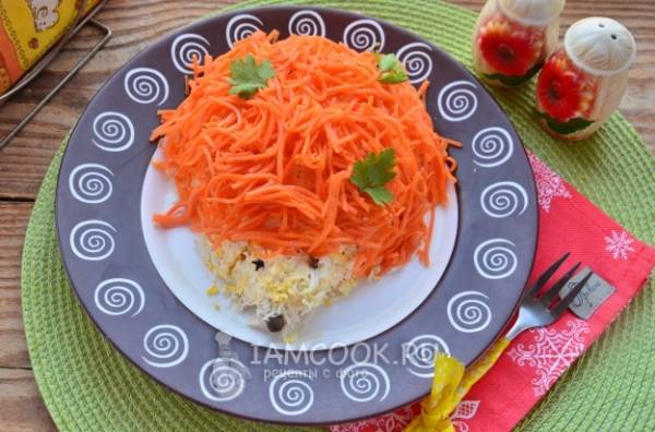 Салат «Ежик» с корейской морковью. Пошаговый рецепт с фото