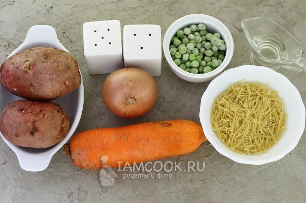 Ингредиенты для постного супа с вермишелью и картошкой