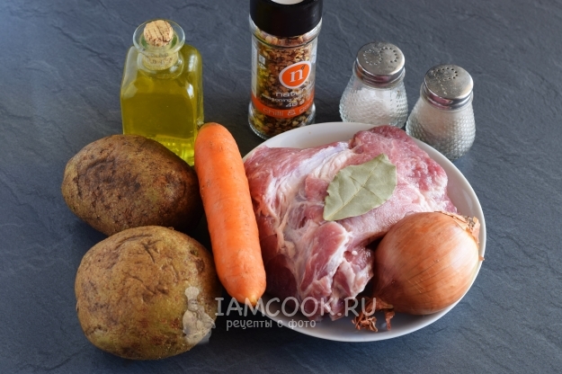 Ингредиенты для тушеной картошки с мясом в скороварке