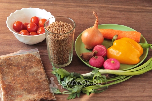 Ингредиенты для гречки с овощами в мультиварке