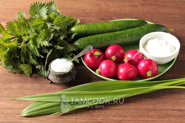 Ингредиенты для салата с крапивой и огурцом