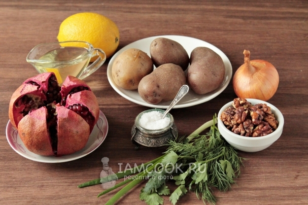 Ингредиенты для салата из граната и грецких орехов