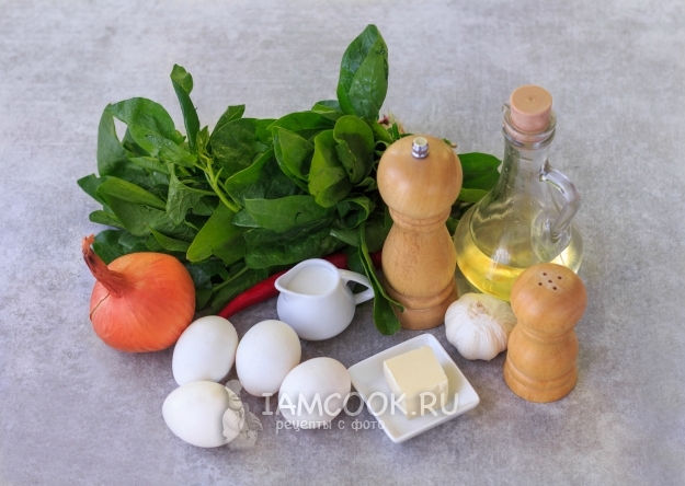 Ингредиенты для яичницы со шпинатом