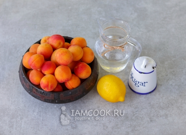 Ингредиенты для янтарного варенья из абрикосов дольками на зиму