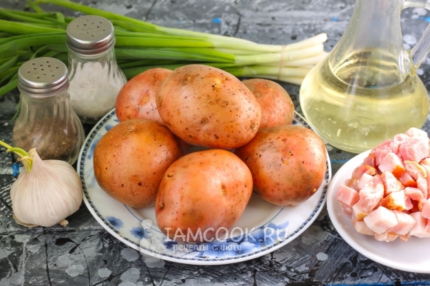 Ингредиенты для мятого картофеля с ветчиной в духовке