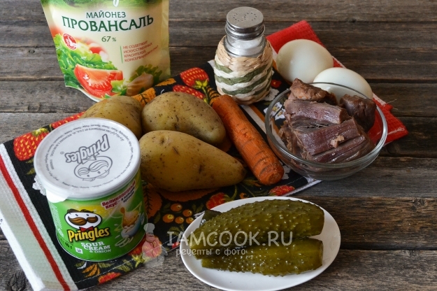 Ингредиенты для салата «Подсолнух» с говядиной