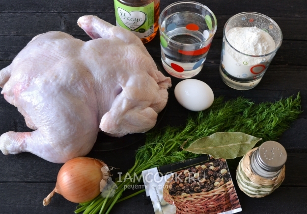 Ингредиенты для бешбармака из целой курицы с маринованным луком