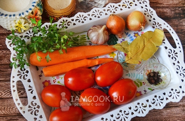 Ингредиенты для салата из помидоров с луком «Пальчики оближешь»