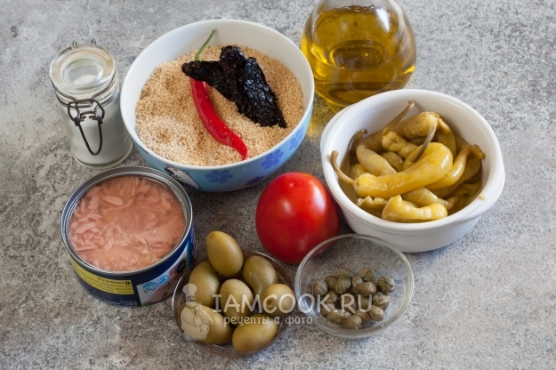 Ингредиенты для салата с тунцом и кускусом