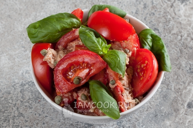 Фото салата с красной рыбой и помидорами