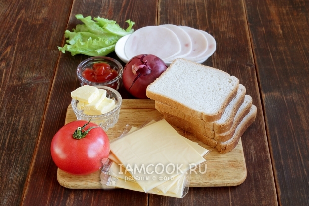 Ингредиенты для сэндвича с ветчиной и сыром