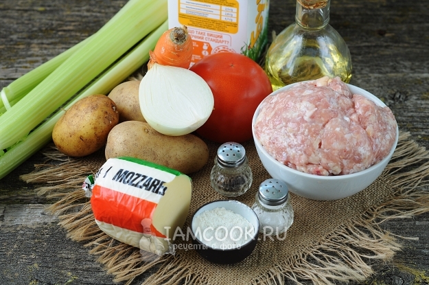 Ингредиенты для картофельной лазаньи с куриным фаршем